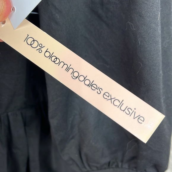 AQUA FROM BLOOMINGDALE’S PUFF SLEEVE TIERED BLACK COTTON DRESS  POCKETS MED NWT - Picture 9 of 14